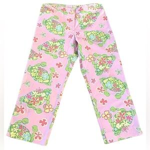 Lilly Pulitzer Pink Green Crab Floral Capri Cropped Ankle Pants Size 6P